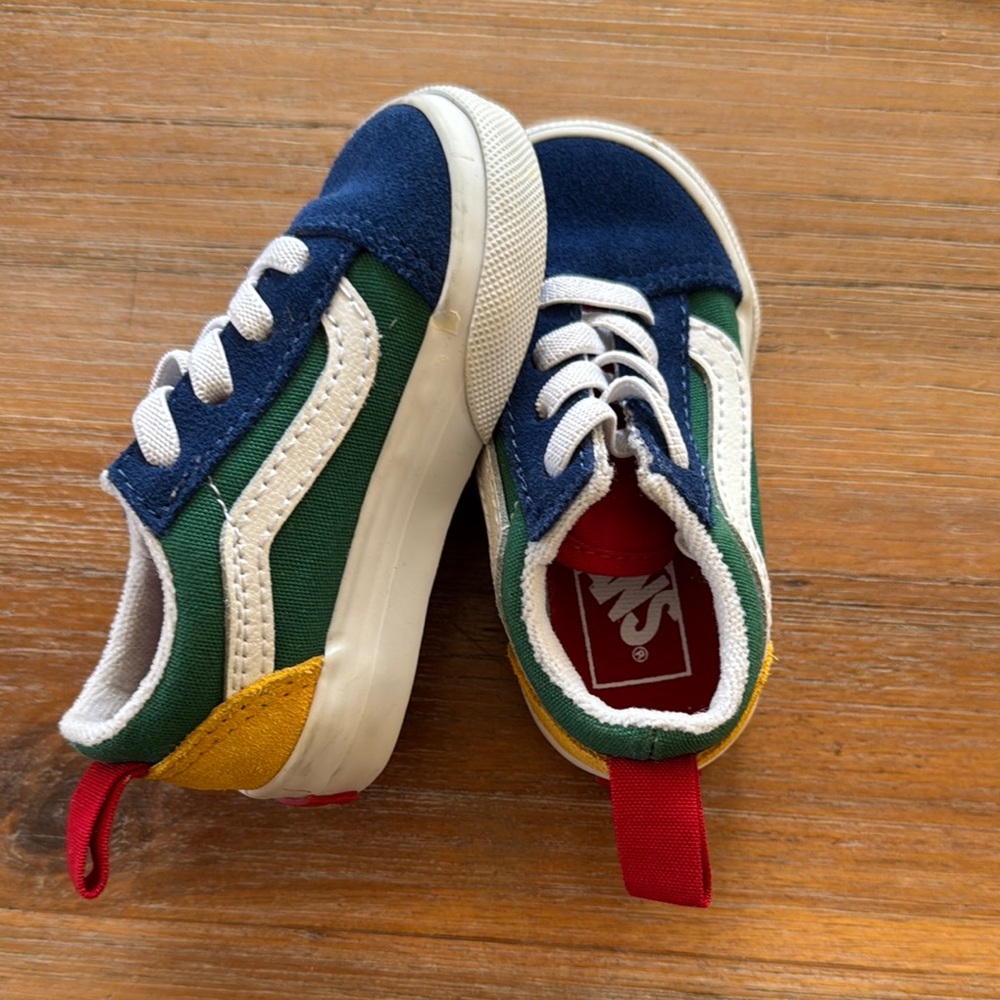 Vans Blue and Green Retro Sneakers with Suede Accents